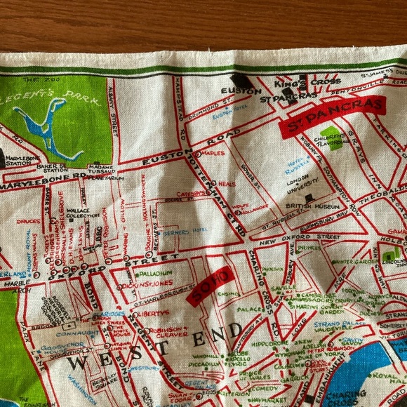 ULSTER Visitor’s London Map Souvenir Irish Linen Tea Towel Mid-Century Vintage - Picture 6 of 8